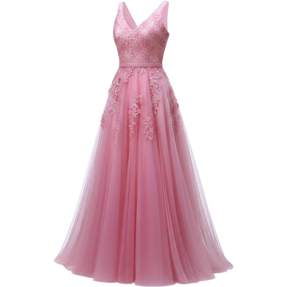 Elegant Pink Formal Dress Floral Appliqués Beading & Sequins‎ Gown Sz 8 /#9222